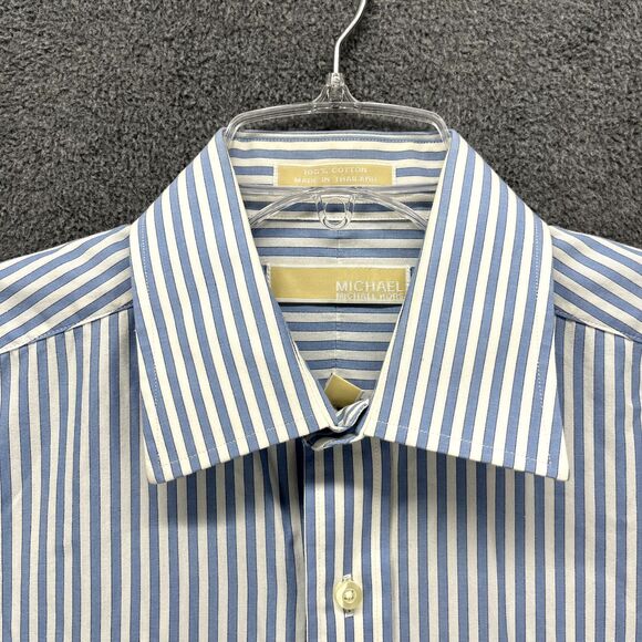 Michael Kors Shirt Mens Large 16  34/35 Blue Button Up Striped Long Sleeves - Picture 3 of 16